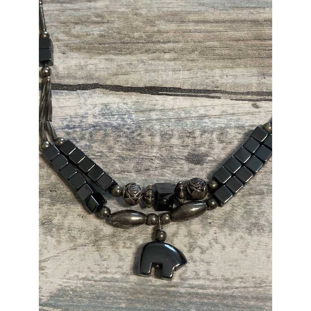 Hematite Black Bear Bead Necklace 18" Beads Barrel Clasp